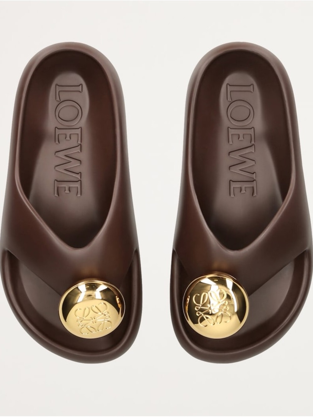 Loewe Dark Brown Slides with Gold Logo Medallions
